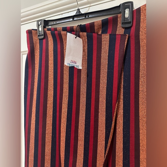 Zara metallic rose gold striped wrap pull on skirt nwt - Picture 7 of 11
